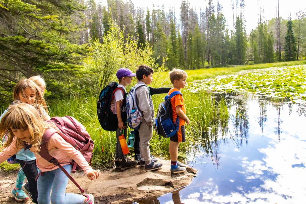 Day campers on an Earth Trek to Lilypad Lake