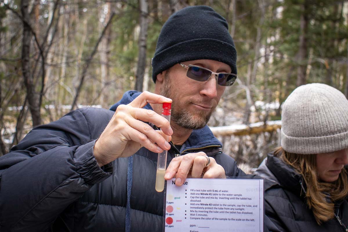 A water test vial in the Beyond the Classroom stream survey