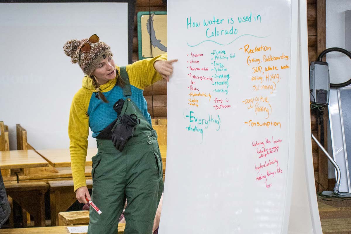 Mentor teaching on a whiteboard at Girls in STEM