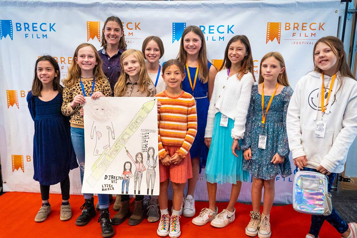 A group from our 2023 Girls in STEM Film Fest program walk the red carpet at Breck Film Fest.